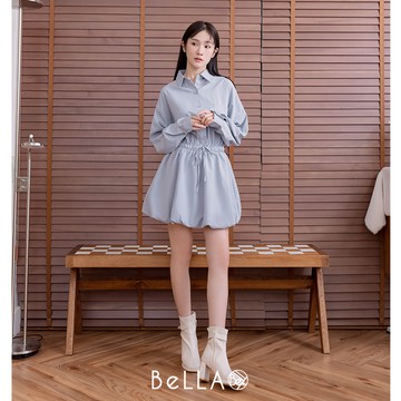 【秋冬新品】BeLLA  縮腰花苞短洋裝 灰色