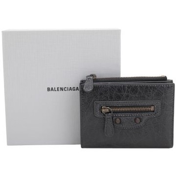 BALENCIAGA 巴黎世家 Le City Arena Storico 揉製羊皮復古金對折釦式短夾(黑色)