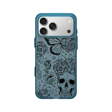 iPhone 17 Pro Max Clear (相機按鈕) 夜幕藍 - Frida Kahlo - 花骨骷顱頭（素描）