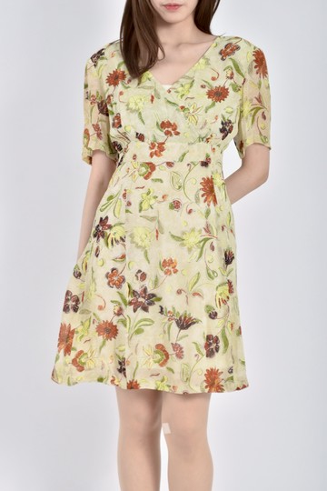 (S) clodon短袖滿版印花綠色洋裝