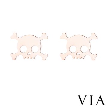 【VIA】個性系列 時尚骷髏頭造型白鋼耳釘 造型耳釘 玫瑰金色