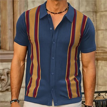 Striped Contrast Knit Polo Sweater Men's Knit Sweater男士T恤