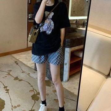 韓版休閑T恤港風套裝女2025年新款夏季時尚復古小個子短褲兩件套