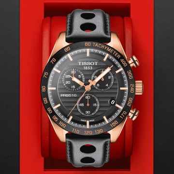 TISSOT天梭 官方授權 PRS516玫瑰金三眼計時腕錶 新年禮物 推薦 送禮 42mm/T1004173605100