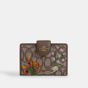 經典 SIGNATURE 花卉刺繡中號拉鍊皮夾