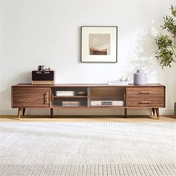 [hoi!]林氏木業北歐金屬裝飾玻璃滑門2M電視櫃 JU1M-胡桃色