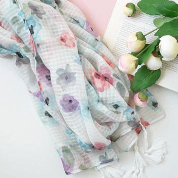 莫奈花園 甜美文藝棉麻圍巾女 2025輕薄透氣春夏季絲巾披肩沙灘巾