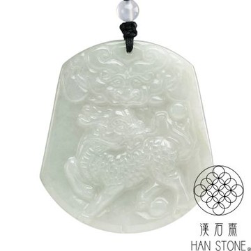 【漢石齋】天然翡翠A貨 麒麟玉佩吊墜 細糯種(48*53*5.7mm)