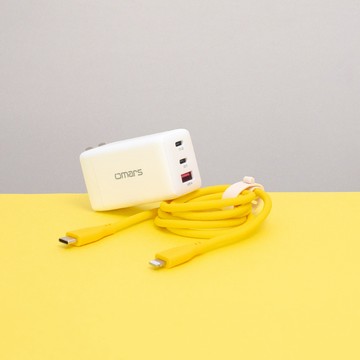 氮化鎵GaN快充器 【omars】炫彩快充組合｜GaN 67W快速充電器+Lightning炫彩快速傳輸充電線