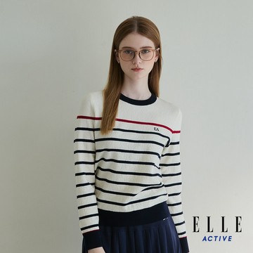 【ELLE ACTIVE】女款 法式條紋針織長袖上衣-淺卡其色 (EA25A1W5407-81)