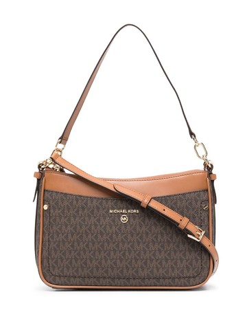 Michael Kors - logo-monogram shoulder bag - women - Calf Leather - One Size - Brown