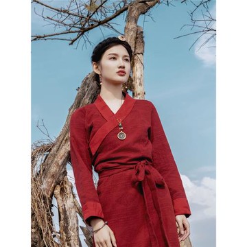 「紅顏」顯氣色紅色復古西藏服女拉薩服春秋款藏裝藏族服裝女博拉