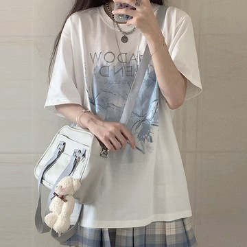 白色短袖t恤女年新款夏季ins潮牌原宿風學生寬松半袖上衣