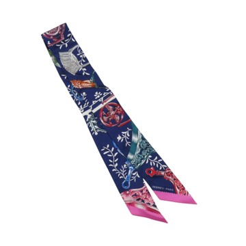 【二手名牌BRAND OFF】HERMES 愛馬仕 藍色 真絲 Etriers Remix Twilly 絲巾