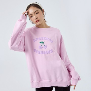 【ERSS】女裝 長袖 t恤 長袖上衣 休閒上衣 寬鬆 櫻桃小花 粉紅【K60293】