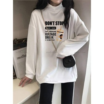 秋冬新品🍂大尺碼上衣 保暖德絨半高領打底衫 長袖t恤上衣女 大碼胖mm女裝保暖德絨打底衫長袖t恤 寬松顯瘦遮肚體恤上衣