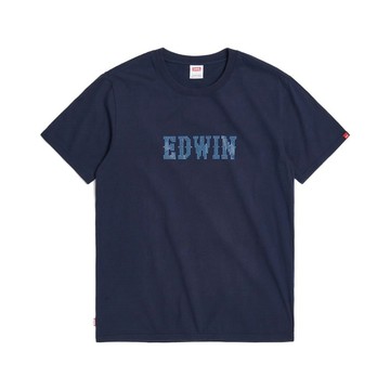 EDWIN 男裝 閃爍鋁鑽印花短袖T恤 (丈青色)