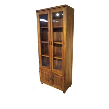 吉迪市柚木家具 【吉迪市100%全柚木家具】柚木多層式玻璃雙門書櫃 展示櫃 層架 書架 陳列架 木櫃 RPBC014A