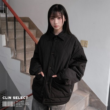 西林 CLIN｜選物｜復古翻領絎縫外套_兩色 / T-0032 Liner 廓形剪裁 菱格 秋冬 長袖 素面 工裝 保暖