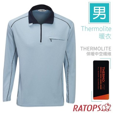 【瑞多仕 RATOPS】男 Thermolite 機能型長袖保暖衣(翻領爬線).半開襟立領衫.運動休閒上衣_DB6101 雲藍/丈青