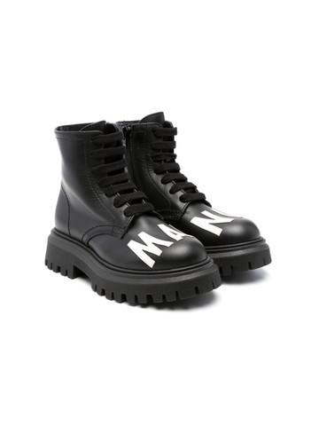 Marni Kids - logo-appliqué leather combat boots - kids - Calf Leather/Calf Leather/Rubber - 35 - Black