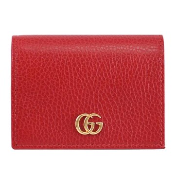 GUCCI 456126 GG Marmont 簡約金屬LOGO扣式零錢短夾.紅