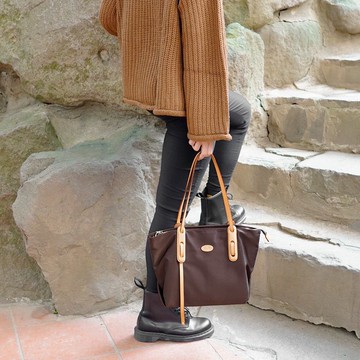 垂墜皮革簡約寬底托特包83166(可可色)