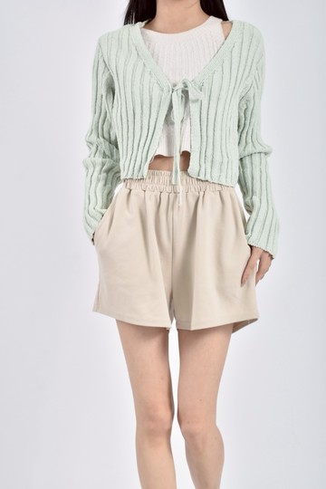 加購優惠(L) miel質感修身短版毛巾感綠色罩衫