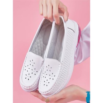 歸途夏季新款透氣真皮護士鞋女氣墊白色涼鞋軟底坡跟防滑工作鞋