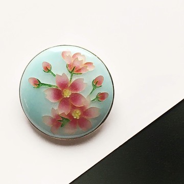 櫻花景泰藍胸針 純銀包絲景泰藍