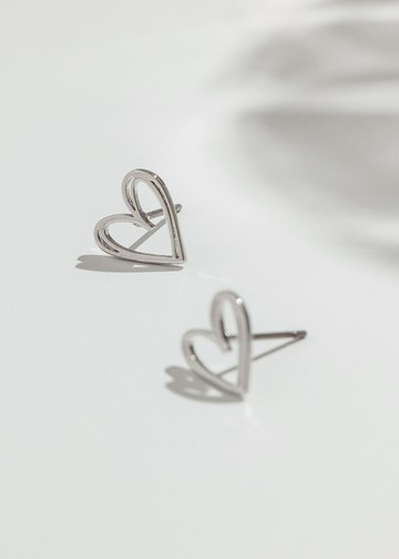 雙線心型・鋼針耳環
