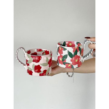 ins復古設計感陶瓷馬克杯高顏值創意花朵款早餐牛奶馬克杯喝水杯