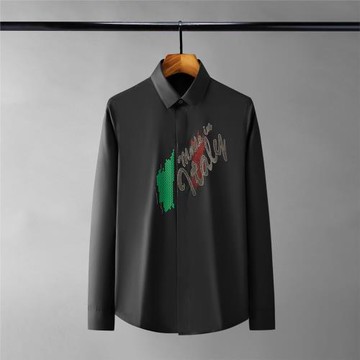 秋季門襟字母熱壓釘鉆男士休閑襯衣帥氣潮流時尚男裝修身黑襯衫男