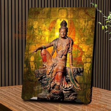 🙏🏻結緣小物🙏🏻藏傳佛敎 佛敎用品 相框擺件 遼代木鵰水月觀音美國納爾博物館同款相框擺臺掛畵裝飾結緣擺件