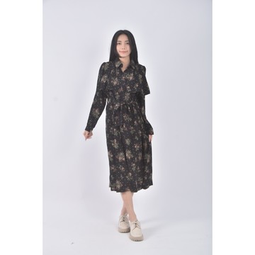 (S) kim s boutique質感碎花假兩件黑色洋裝二手衣