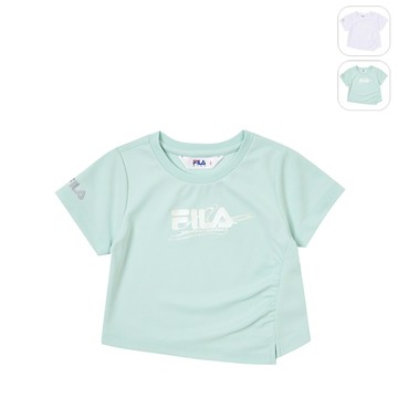 【FILA】 KIDS 女童款 吸濕排汗 短袖圓領T恤-淺綠 5TEZ-8007-LN