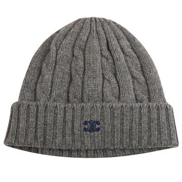 CELINE TRIOMPHE 經典標誌山羊絨麻花針織毛帽.深灰