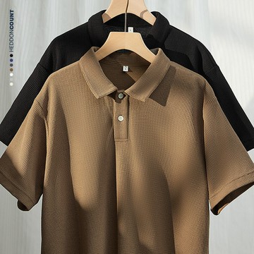 高級感華夫格短袖t恤POLO衫男寬松2025春夏新款舒適氣質翻領體恤鑫弘-衣錦男裝