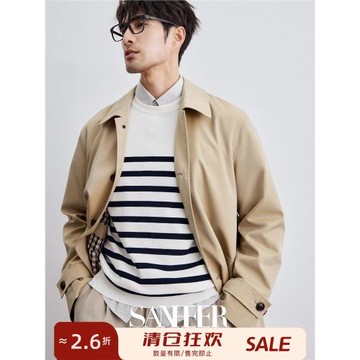 商務紳士 高端銅氨混紡面料 格紋內里翻領中長款風衣外套 DAF200