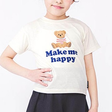 日本 ZOOLAND - 甜美女孩圓領短袖上衣-小熊-象牙