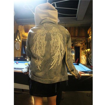 (免運)LOUISEXY2021春裝新款寬松破洞情侶長袖休閑翅膀牛仔服