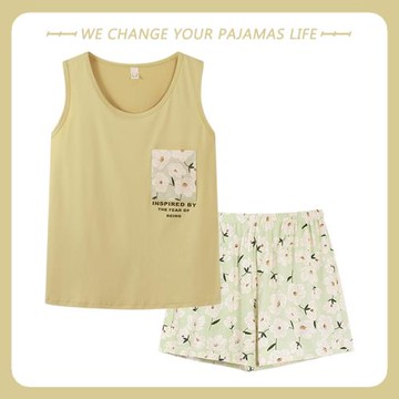 高級感背心短褲女睡衣夏季純棉可愛學生寬松大碼無袖家居服兩件套