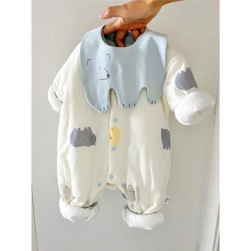 秋冬款嬰兒夾棉連體衣新生兒哈衣寶寶保暖冬季加厚爬爬服送禮衣服