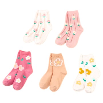 BASE ALPHA ESSENTIALS 兒童棉襪5件組  花朵圖案  5