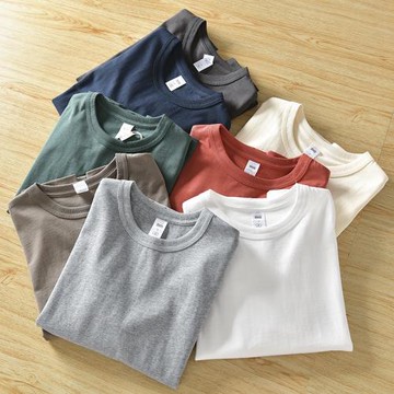 重磅300g全棉！外貿男裝尾貨秋季新款休閑純色圓領長袖T恤打底衫