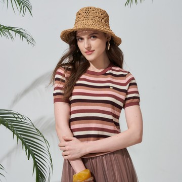 CLL巧玲瓏 大地條紋針織上衣(咖啡色) 7208611