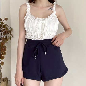 【DOEFF】 木耳邊皺皺背心 短版背心 夏天背心 顯瘦 背心女 短版上衣 無袖上衣