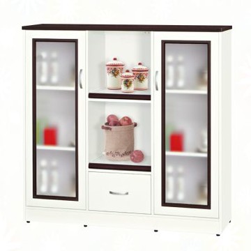 文創集-南亞塑鋼     山亞 南亞塑鋼4.3尺雙開門單抽雙拉盤中高電器櫃/餐櫃/收納櫃-127.7x40.8x125cm免組