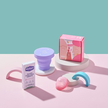 【月釀碟片】獨家限定包裝｜迷你型｜消毒大套組（單盒＋消毒錠＋摺疊水杯）