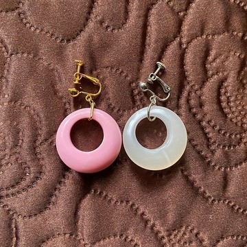 Vintage Jewelry│賽璐璐撞色大圓耳夾